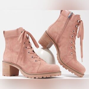 Women's Suede Lace-Up Boots - Pink